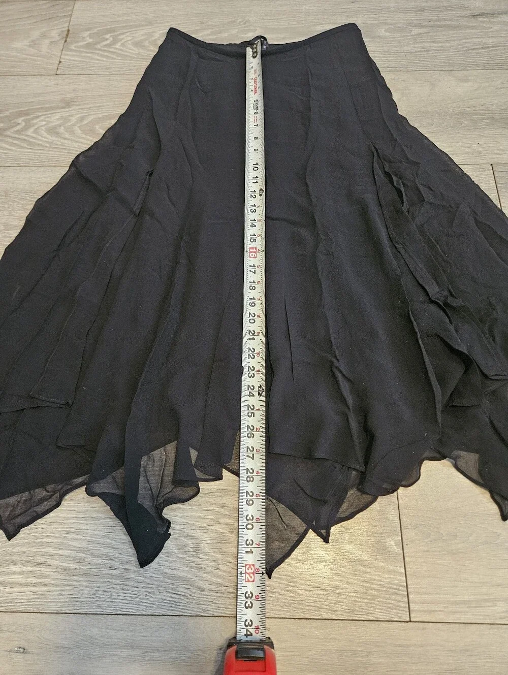 Vintage Tadashi 100% Silk Handkerchief Hem Skirt Black Size 4 US / 6 UK Flowy